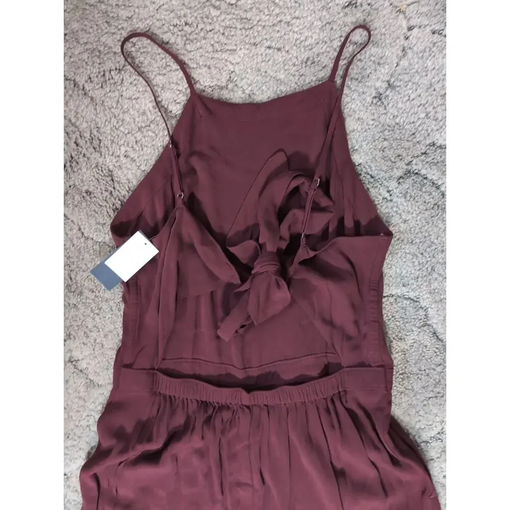 Abercrombie & Fitch Back Bow Tie Jumpsuit Burgundy Women's L Preppy Beach (973) - Picture 3 of 6